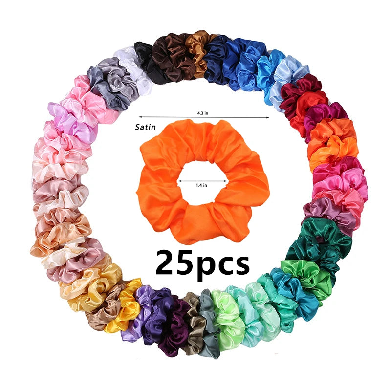 25/10//6Pcs Satin Scrunchies Girls Elastic Hair Band Ponytail Holder Ties Rubber Bands Fashion Women Accessories Solid Scrunchy