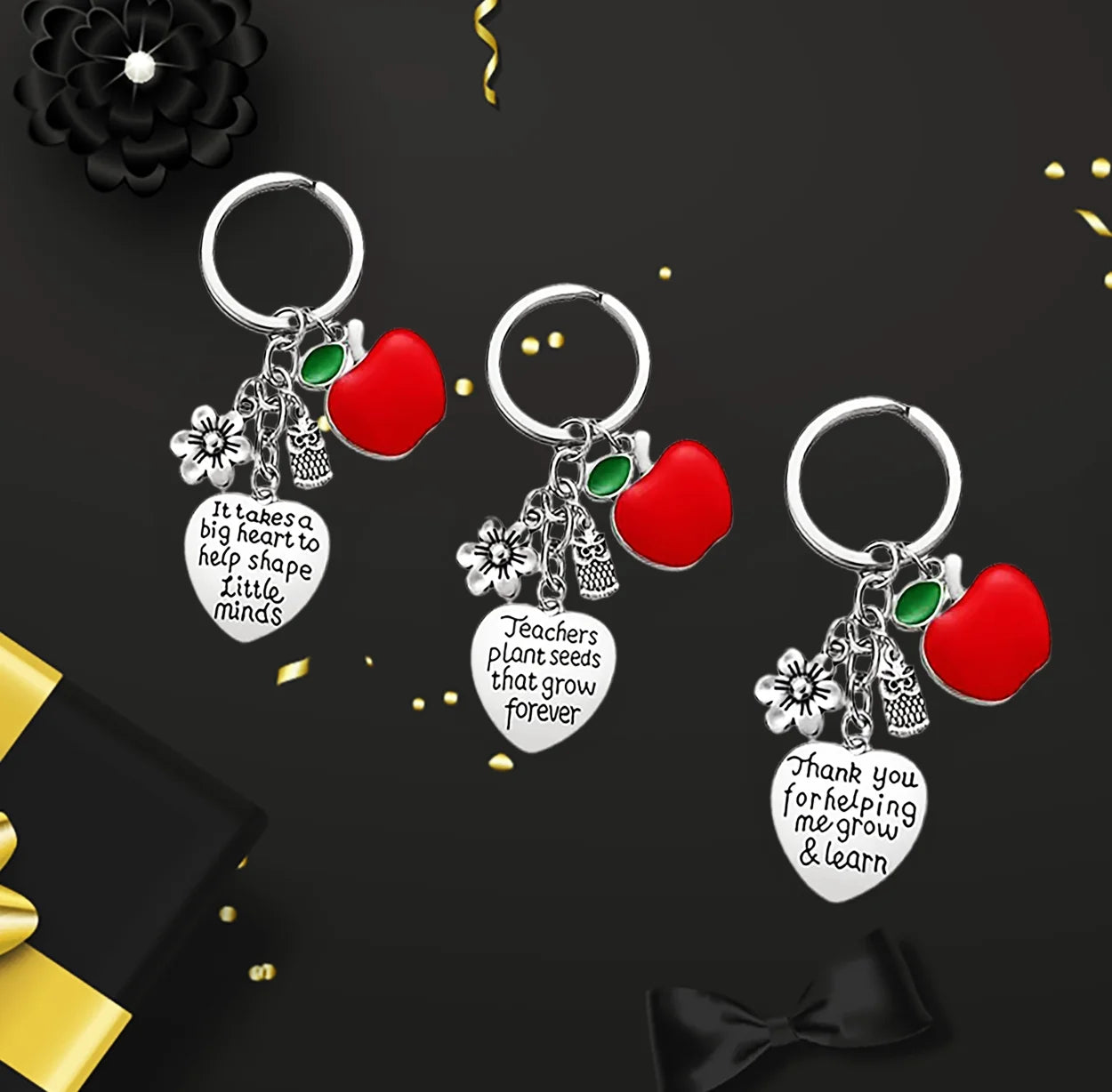 Teacher Appreciation Gifts Teacher Keychain Thank You Gifts for Women - Perfect Christmas and Valentine'S Day Gifts for Teachers Apple 6Pcs