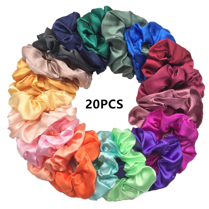 25/10//6Pcs Satin Scrunchies Girls Elastic Hair Band Ponytail Holder Ties Rubber Bands Fashion Women Accessories Solid Scrunchy