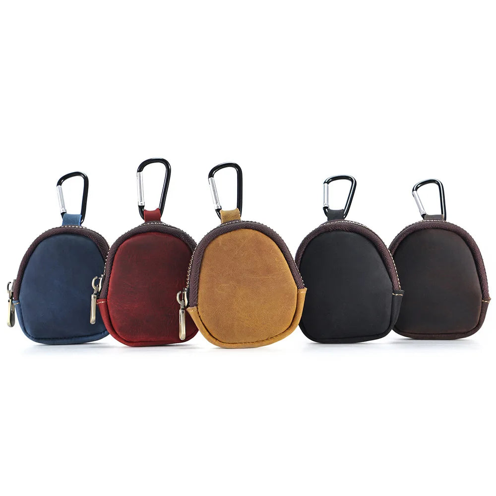 Genuine Leather Coin Purse with Hiking Buckle Change Purse for Headphones SD Memory Card Camera Chip Organizer Small Wallets