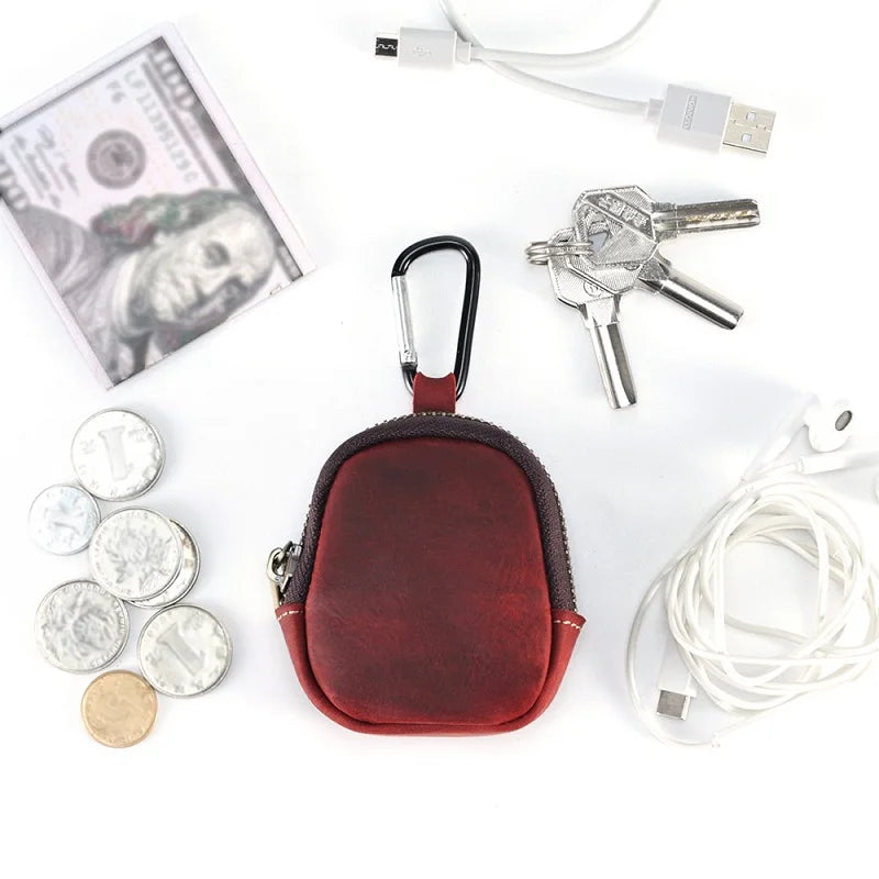 Genuine Leather Coin Purse with Hiking Buckle Change Purse for Headphones SD Memory Card Camera Chip Organizer Small Wallets