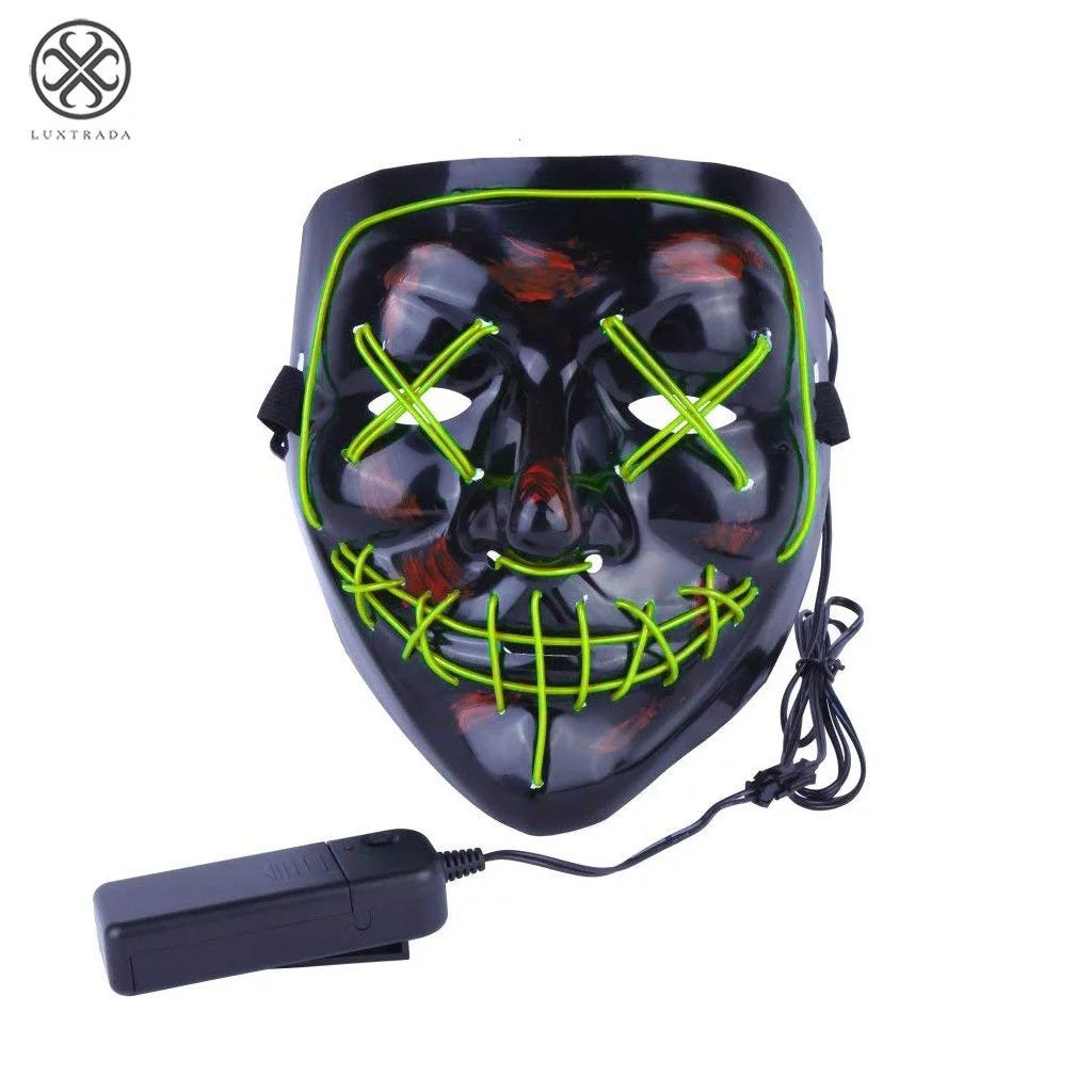 Halloween LED Glow Mask EL Wire Light up the Purge Movie Costume Party +AA Battery (Yellow)