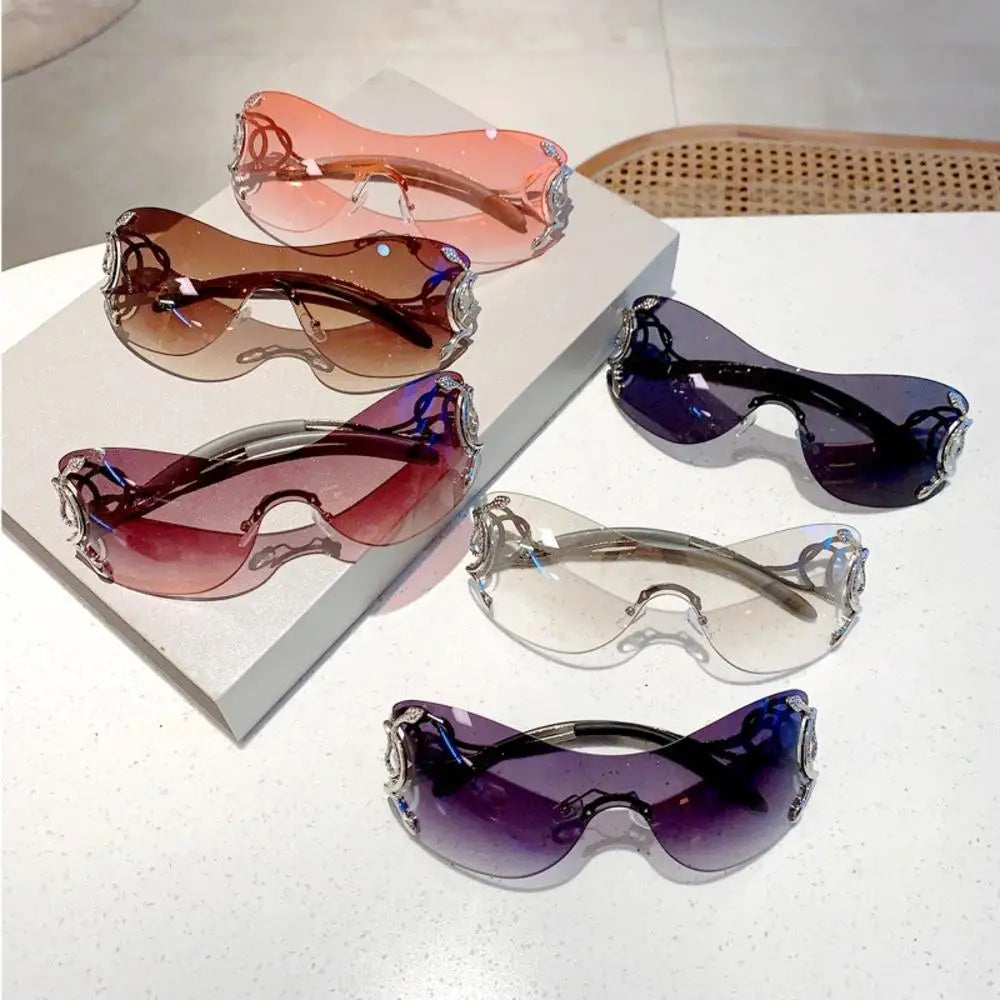 Y2K Rimless Sunglasses Women Stylish Gradient Lens Outdoor Shades Trendy Luxury Brand Design Metal Frame Eyewear Goggle