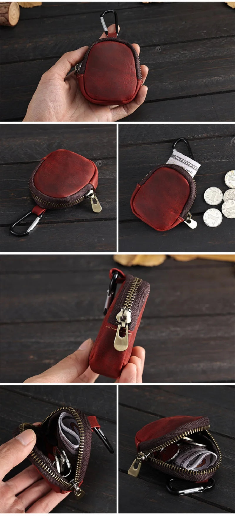 Genuine Leather Coin Purse with Hiking Buckle Change Purse for Headphones SD Memory Card Camera Chip Organizer Small Wallets