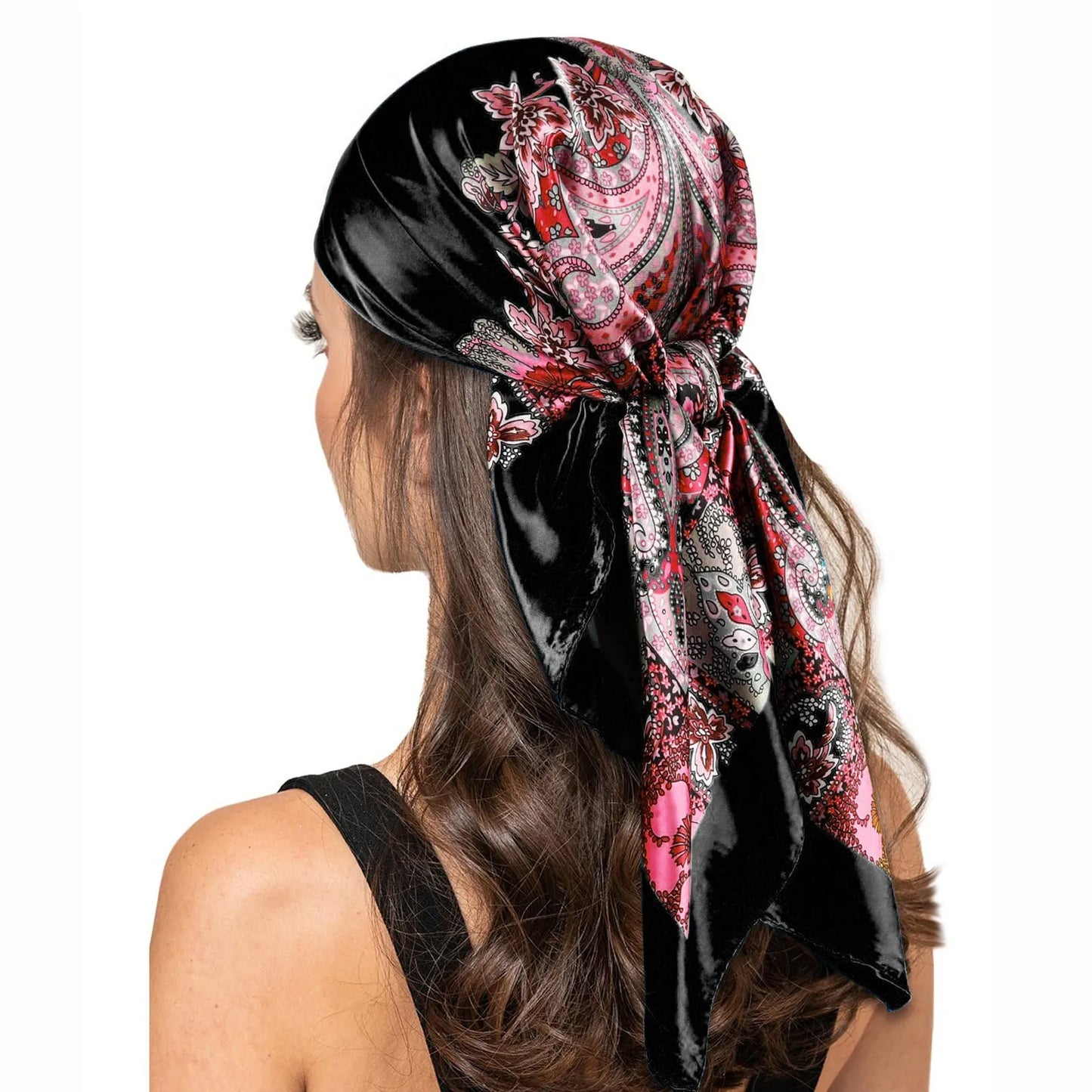 Women Fashion Satin Square Head Scarf Lightweight Neck Scarves Hair Bandana Neckerchief Spritz Headband Compact Folding Headband