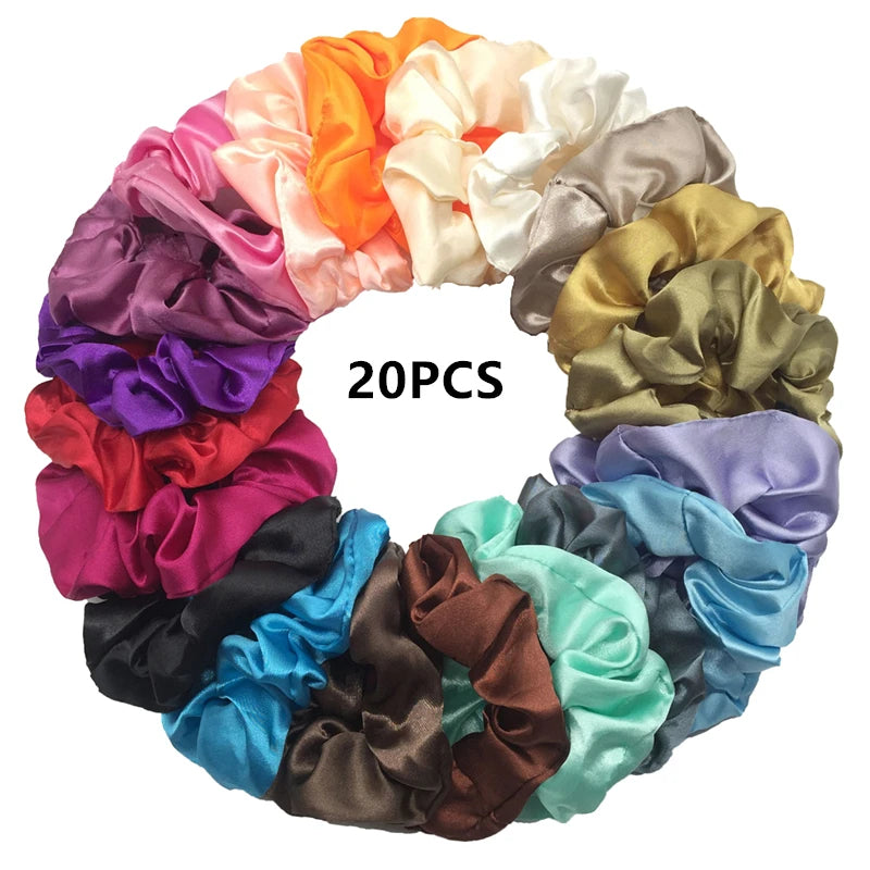 25/10//6Pcs Satin Scrunchies Girls Elastic Hair Band Ponytail Holder Ties Rubber Bands Fashion Women Accessories Solid Scrunchy