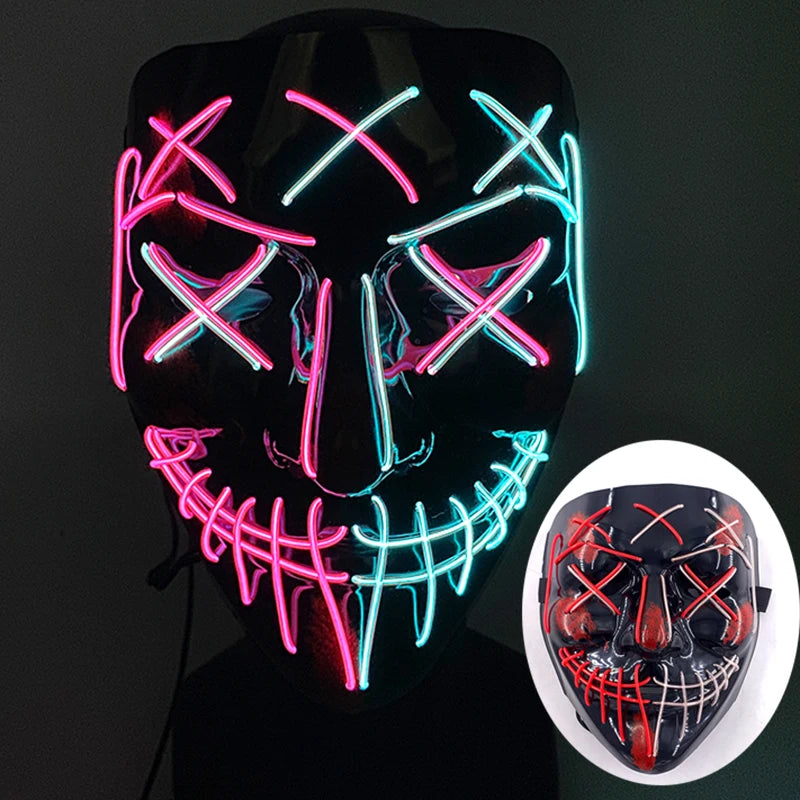 Wireless Scary Glowing Mask LED Luminous Purge Mask Halloween Horror Neon Light up Cosplay Party Mask Fstival Costume Supplies