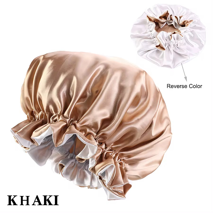 Custom Logo Women'S Satin Bonnet with Wide Stretch Ties Band Long Tail Bonnet Satin Cheveux Nuit Silk Sleeping Night Cap Bonnets