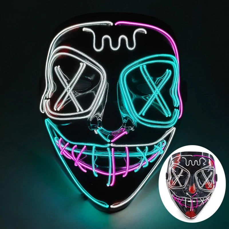 Wireless Scary Glowing Mask LED Luminous Purge Mask Halloween Horror Neon Light up Cosplay Party Mask Fstival Costume Supplies