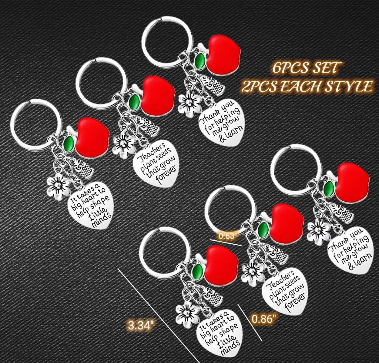 Teacher Appreciation Gifts Teacher Keychain Thank You Gifts for Women - Perfect Christmas and Valentine'S Day Gifts for Teachers Apple 6Pcs