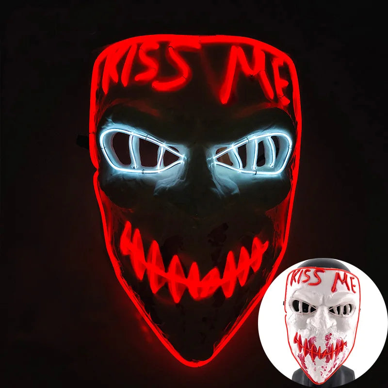 Wireless Scary Glowing Mask LED Luminous Purge Mask Halloween Horror Neon Light up Cosplay Party Mask Fstival Costume Supplies