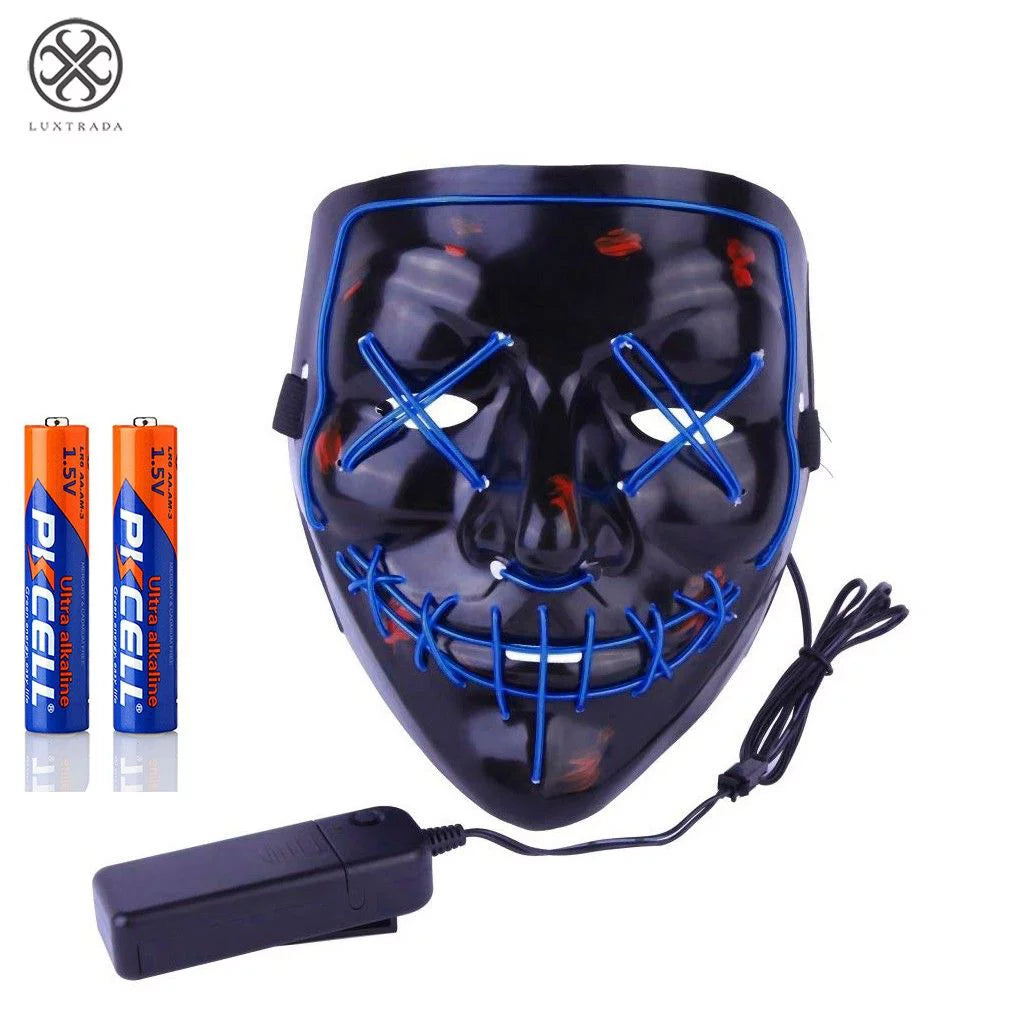 Halloween LED Glow Mask EL Wire Light up the Purge Movie Costume Party +AA Battery (Yellow)