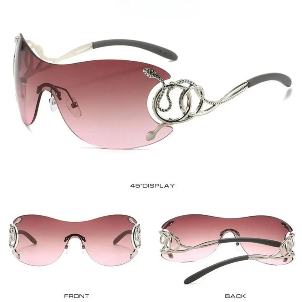 Y2K Rimless Sunglasses Women Stylish Gradient Lens Outdoor Shades Trendy Luxury Brand Design Metal Frame Eyewear Goggle