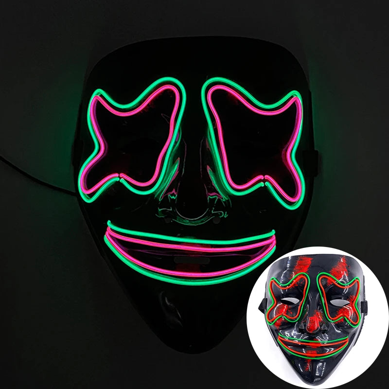 Wireless Scary Glowing Mask LED Luminous Purge Mask Halloween Horror Neon Light up Cosplay Party Mask Fstival Costume Supplies