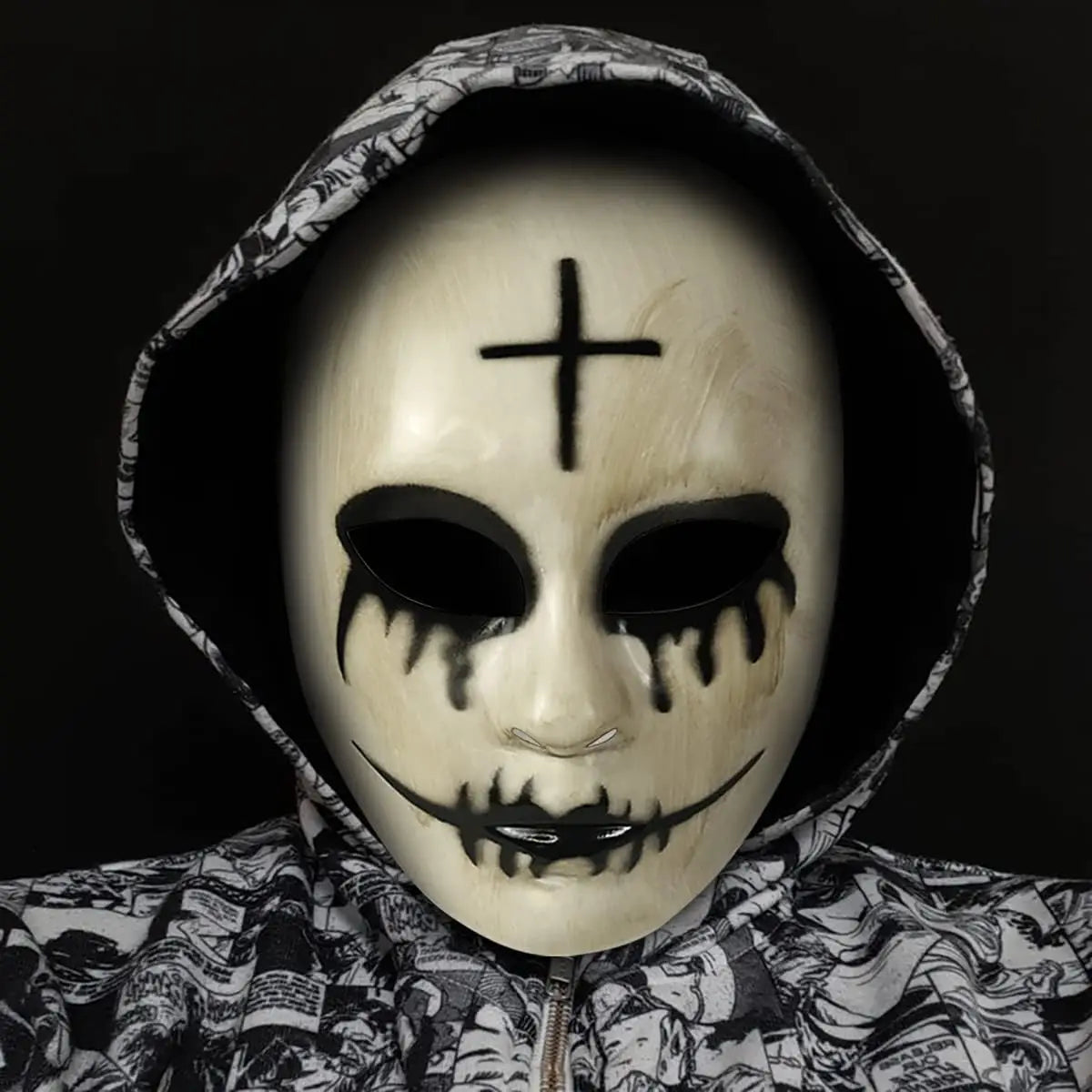 Purge Cross and God Mask Halloween Cosplay Props, Scary Horror Killer Face for Cosplay Masquerade Clown Halloween Costume Party